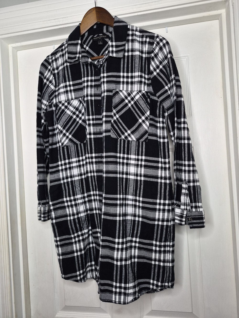Banana Reublic Black & White Plaid Button-Up Shirt Dress Size 6
